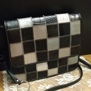 Giani Bernini Black & Silver Patchwork Crossbody Small Handbag Purse